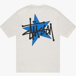 Stussy Cream Tee with Blue Star Graphic